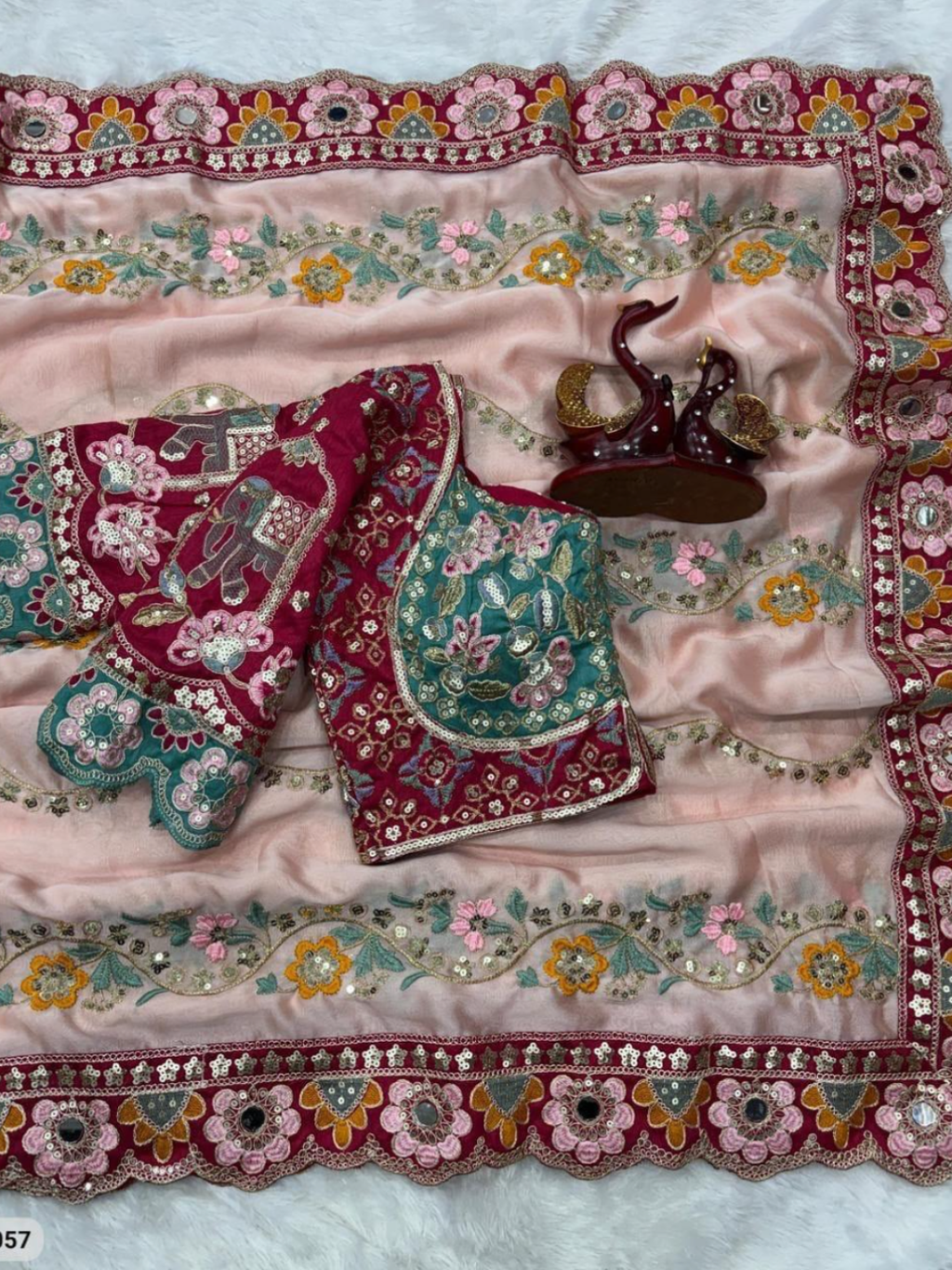 Saree and Readymade Blouse - Embroidered
