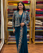 New Super Trending Embroidery cording work ready to wear saree with full Koti