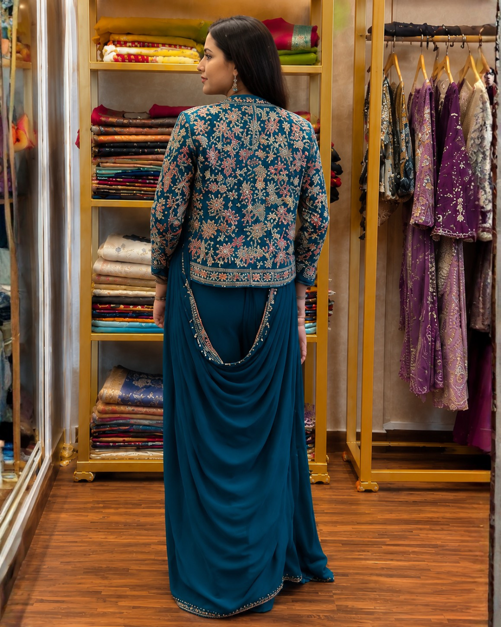 New Super Trending Embroidery cording work ready to wear saree with full Koti