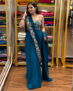 New Super Trending Embroidery cording work ready to wear saree with full Koti