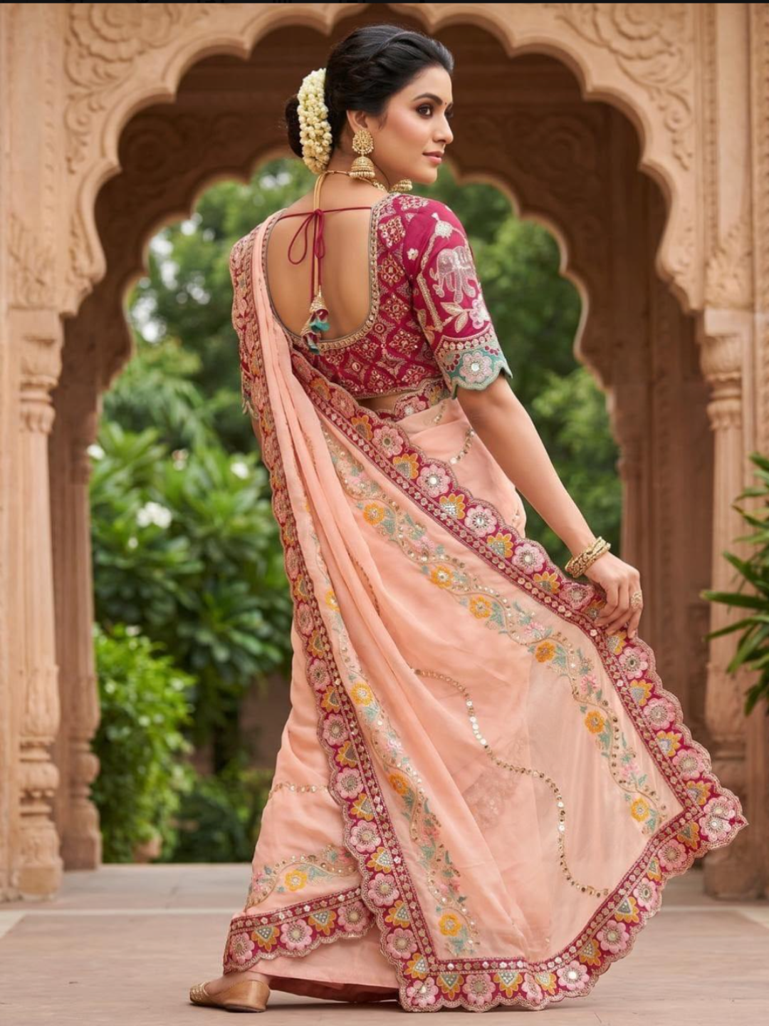 Saree and Readymade Blouse - Embroidered