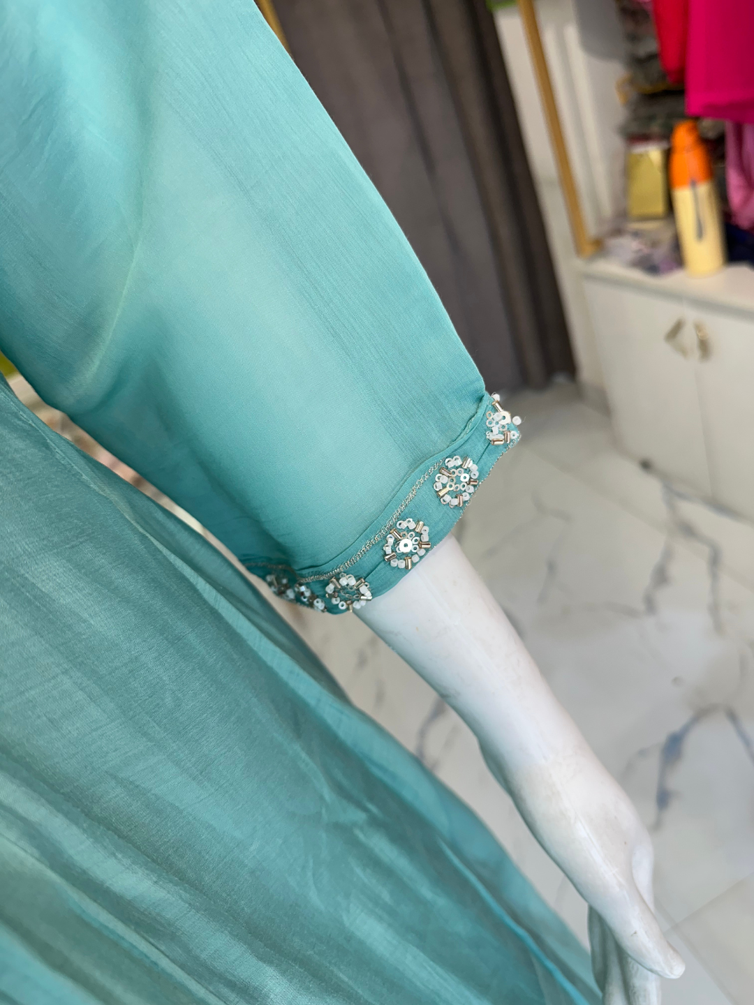 Handowrk Chandeeri Silk Asmani Suit